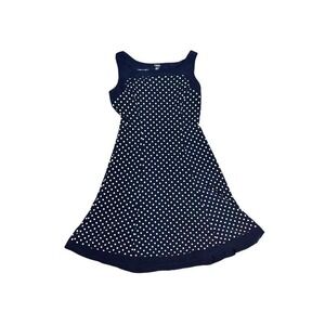 Chaps Fit & Flare Sleeveless‎ Midi Dress Navy White Polka Dots Small New